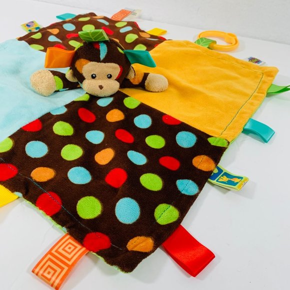Mary Meyer Monkey Lovey Taggies Dazzle Dots Security Blanket Satin Lined 13.5" - Picture 8 of 12